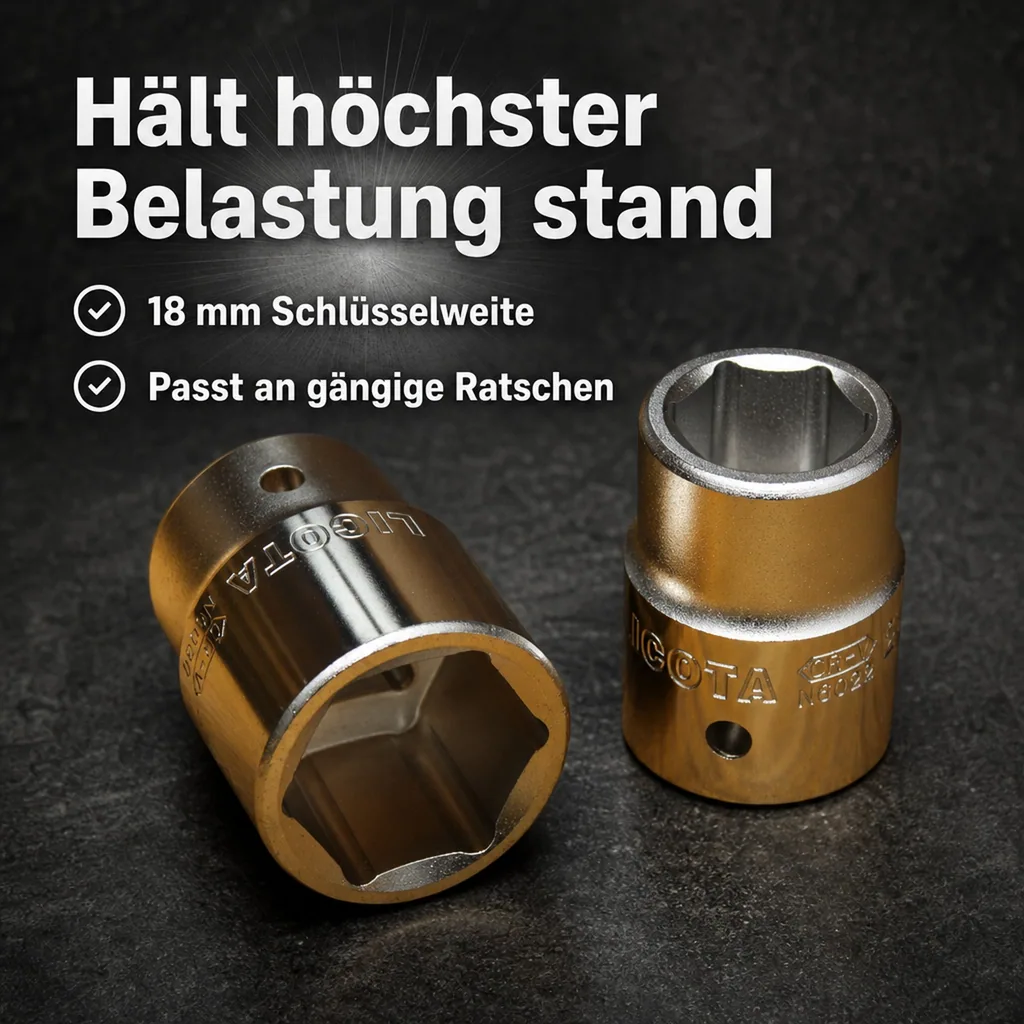 Stecknuss 1/2 Zoll, 18mm, für Knarre Ratsche, Cr-V