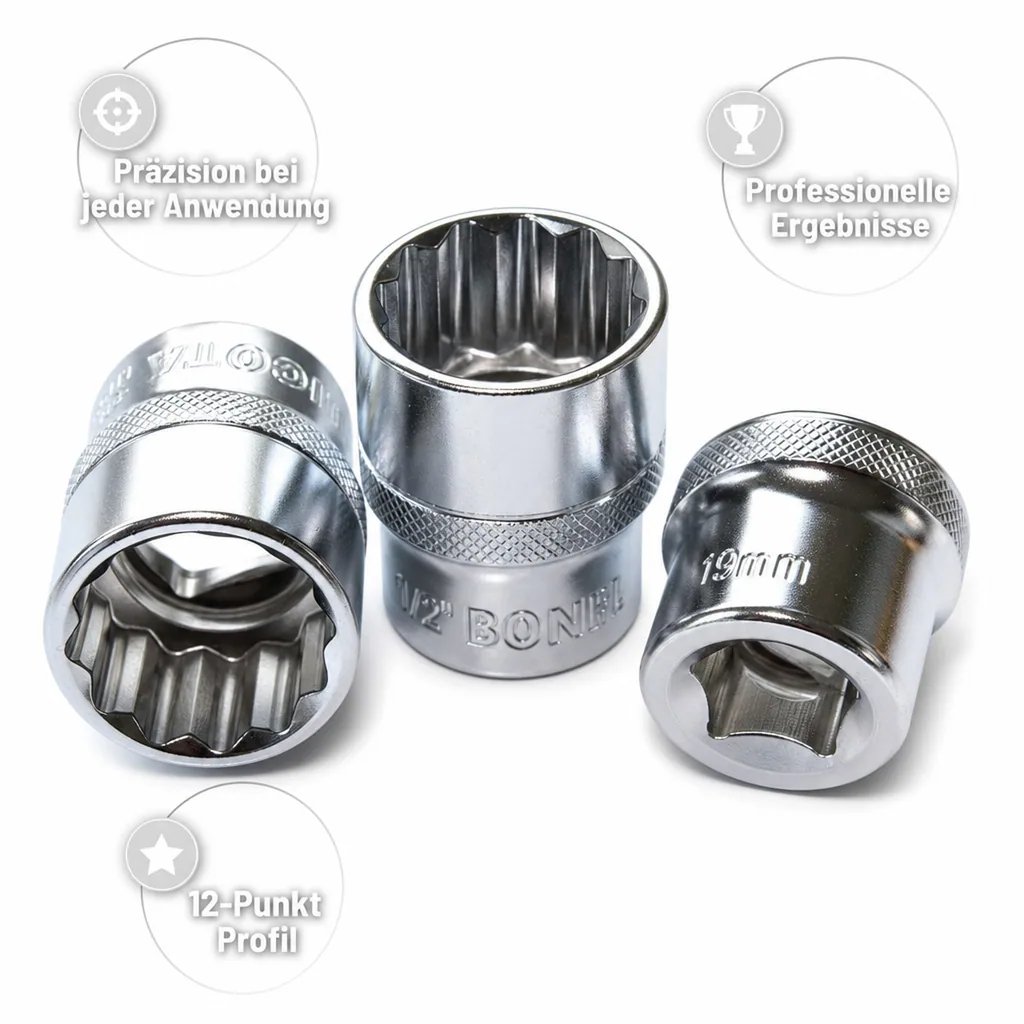 Stecknuss 19mm, 1/2 Zoll Nuss, Cr-V, Industriequalität