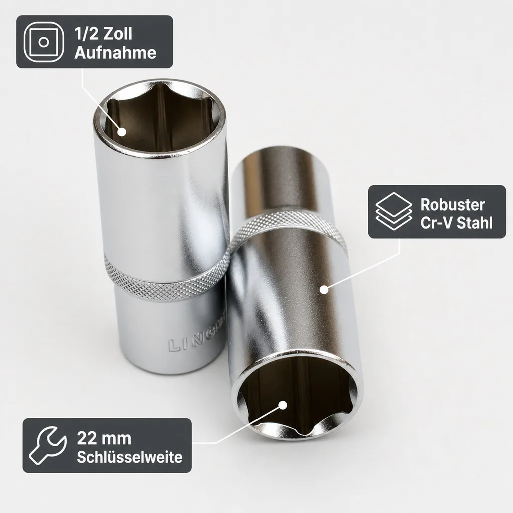 Stecknuss 1/2 Zoll, 22mm, Industrie, Langnuss, Cr-V
