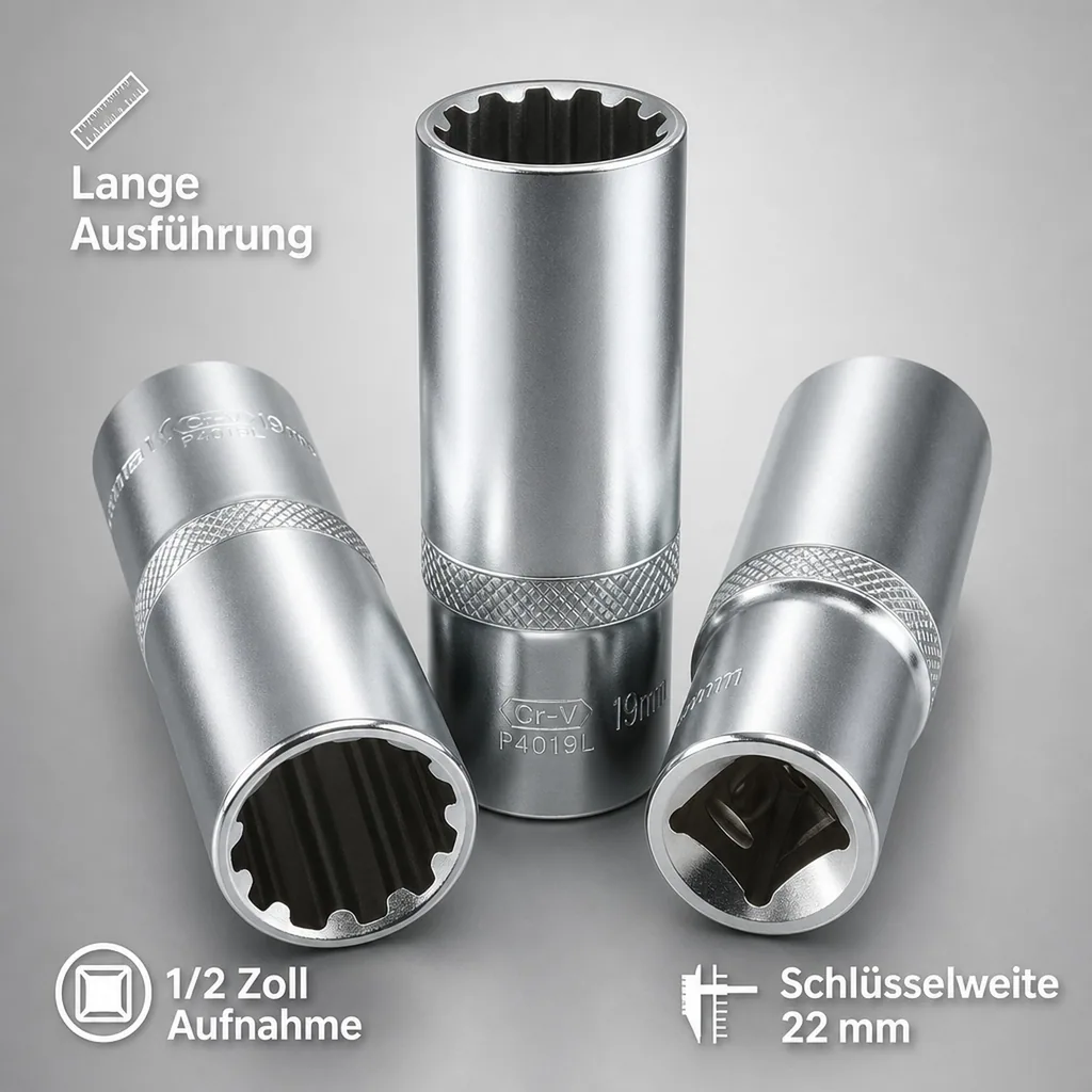 1/2 Zoll Nuss, Vielzahn Nuss, CrV SW 22, lange Ausführung