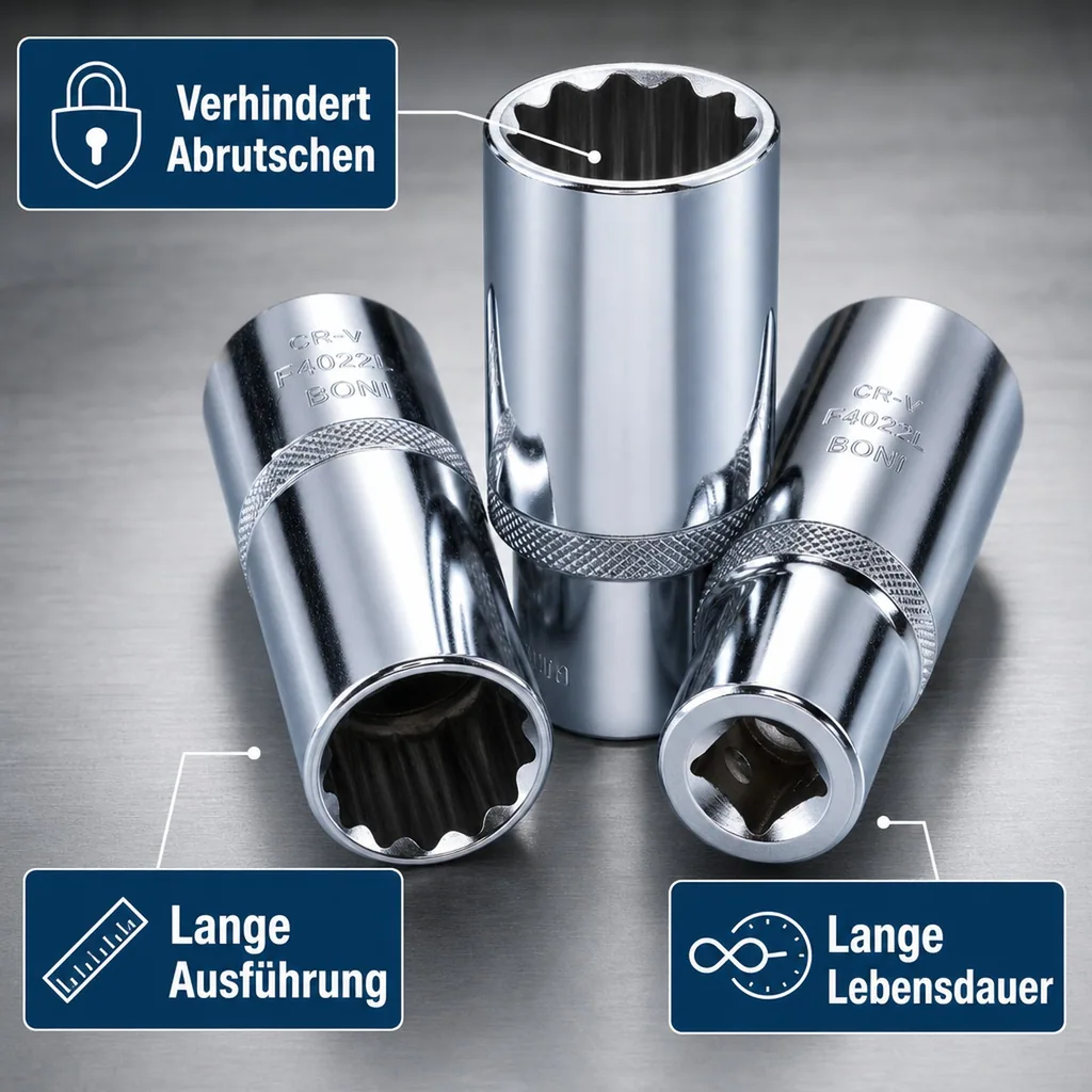 Stecknuss 22mm, Langnuss, 1/2 Zoll, CR-V, 12-Kant