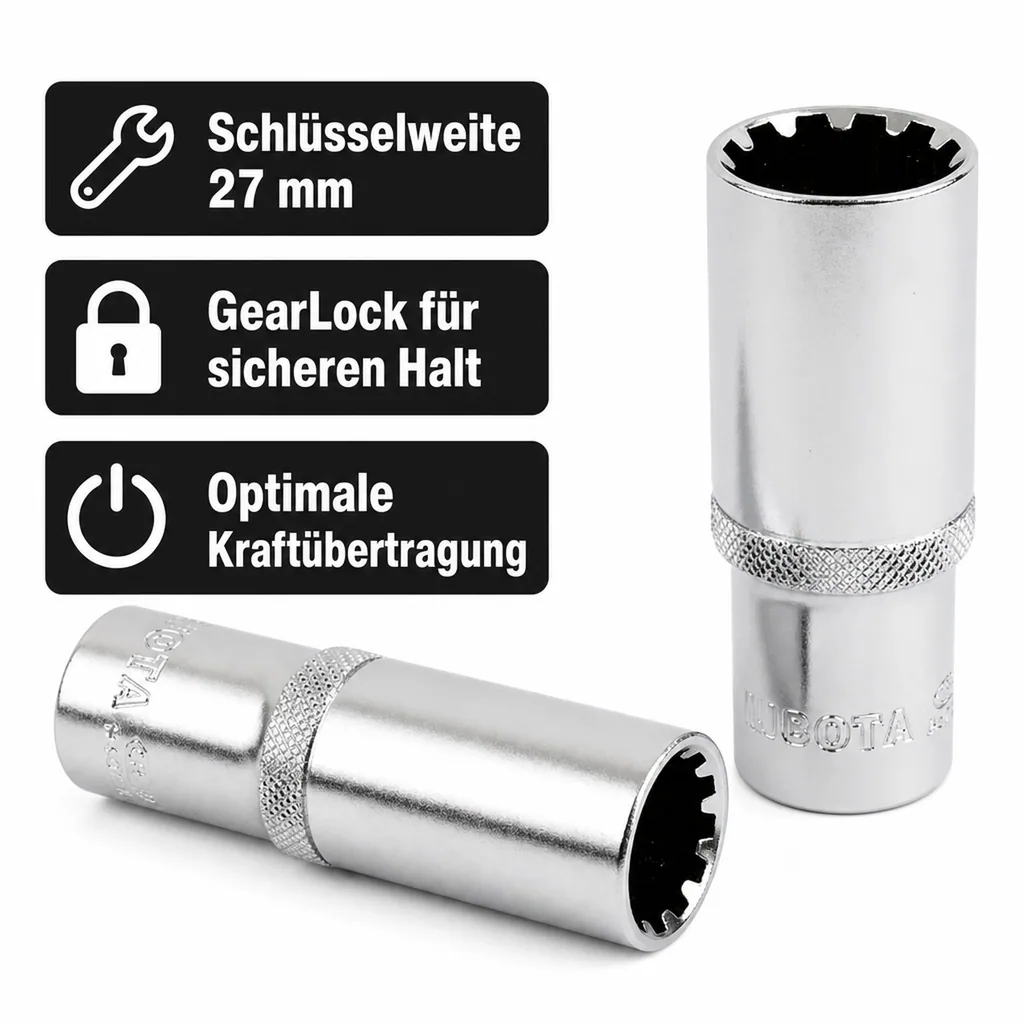 Vielzahn Nuss, 1/2 Zoll, Nuss SW 27, lange Ausführung, GearLock