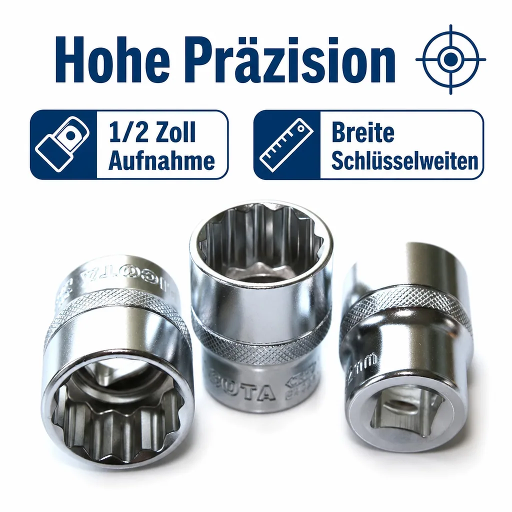 Stecknuss 30mm, 1/2 Zoll Nuss, 12 Kant, Cr-V, für Knarre