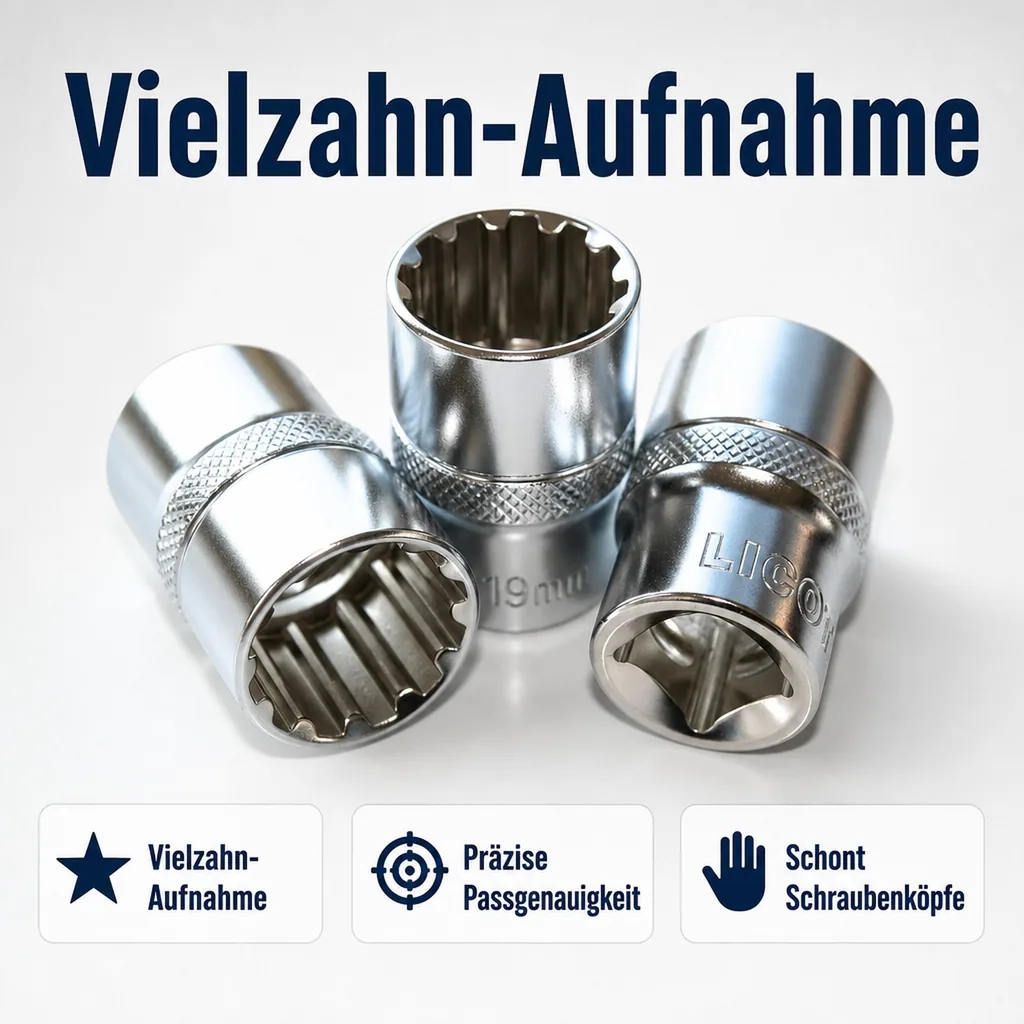 Stecknuss 32mm, 1/2 Zoll Nuss, Vielzahn Einsatz, Cr-V