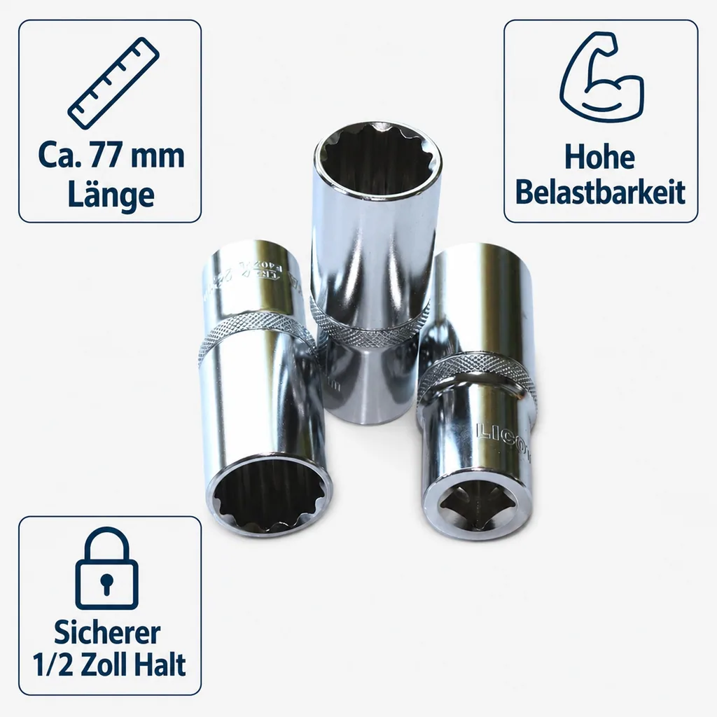 1/2 Zoll Nuss, 32mm Langnuss, CR-V, 12-Kant