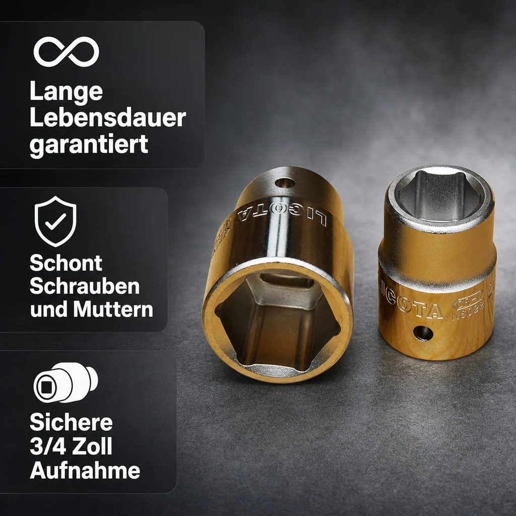 3/4 Zoll Nuss, Steckschlüssel Nuss, 35-58mm, 6 Kant