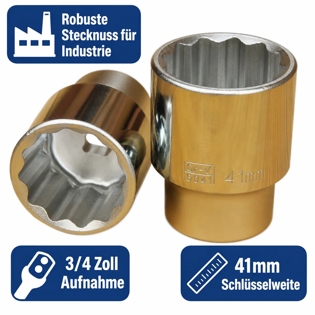 Stecknuss 3/4 Zoll, 41mm Nuss, Cr-V, Industriequalität