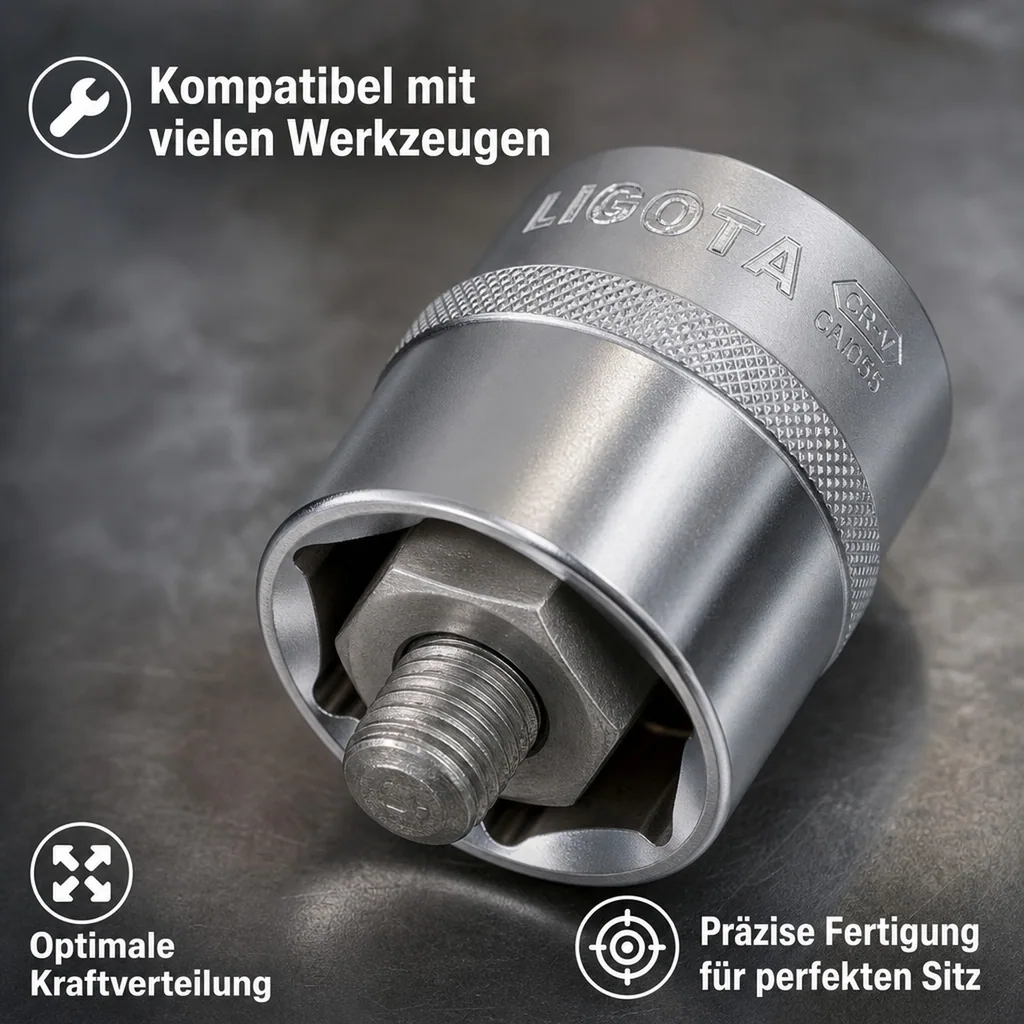 55mm Nuss, 1 Zoll Nuss, Industrie Stecknuss, SW 55, 6-Kant, Cr-V