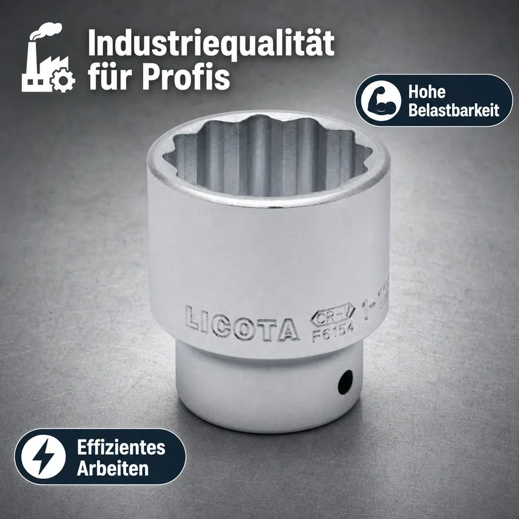 1 Zoll Nuss, 65mm Stecknuss, SW 65, Cr-V, 12-kant
