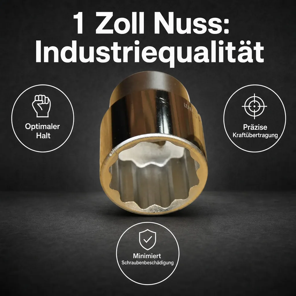 1 Zoll Nuss, 12 Kant, 75mm, Chrom Vanadium Stahl, Werkstatt