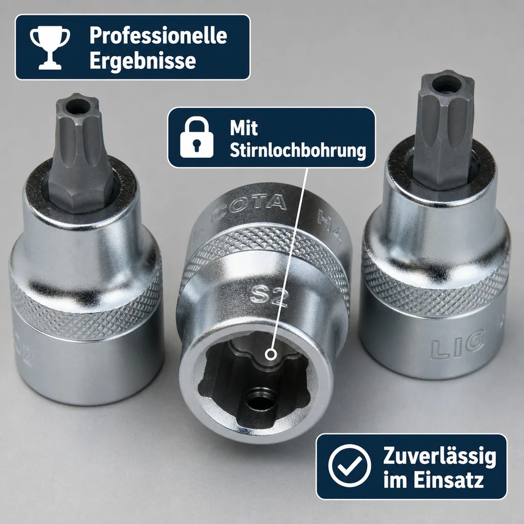 Innensechskant Nuss T30, 1/2 Zoll, mit Stirnloch, S2 Werkzeugstahl