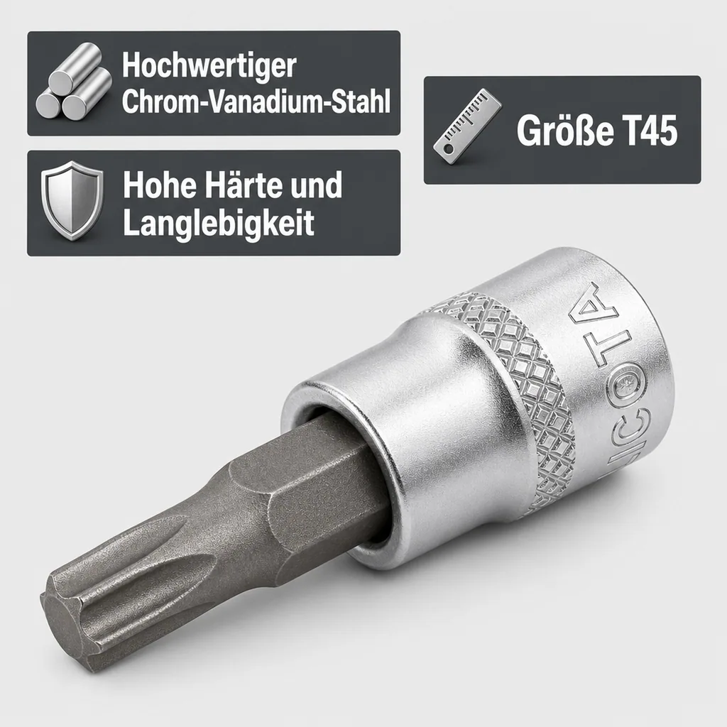 Innensechskant Nuss, 1/2 Zoll Innensechskant Stecknuss, T45, CrV Stahl, Werkstatt Nuss