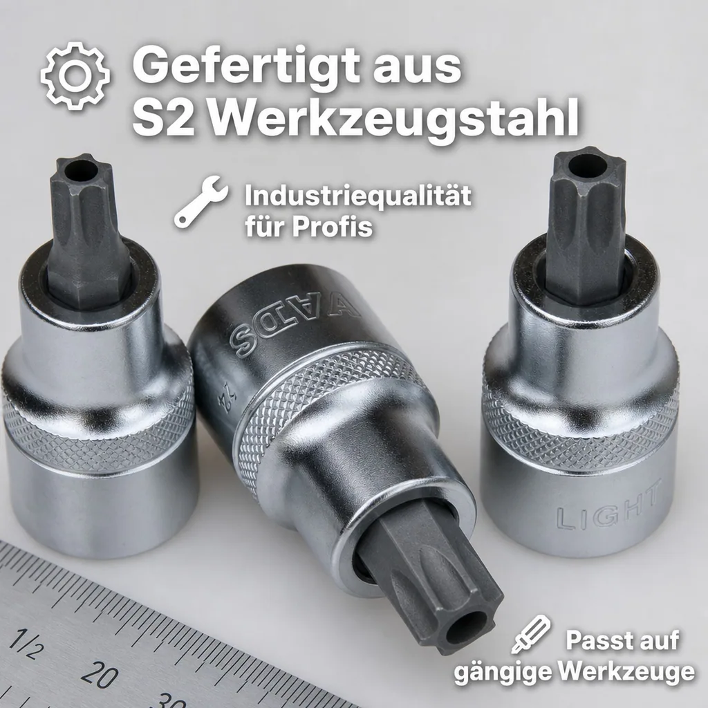 Innensechskant Nuss T50, 1/2 Zoll, S2 Werkzeugstahl, Industriequalität, mit Stirnloch