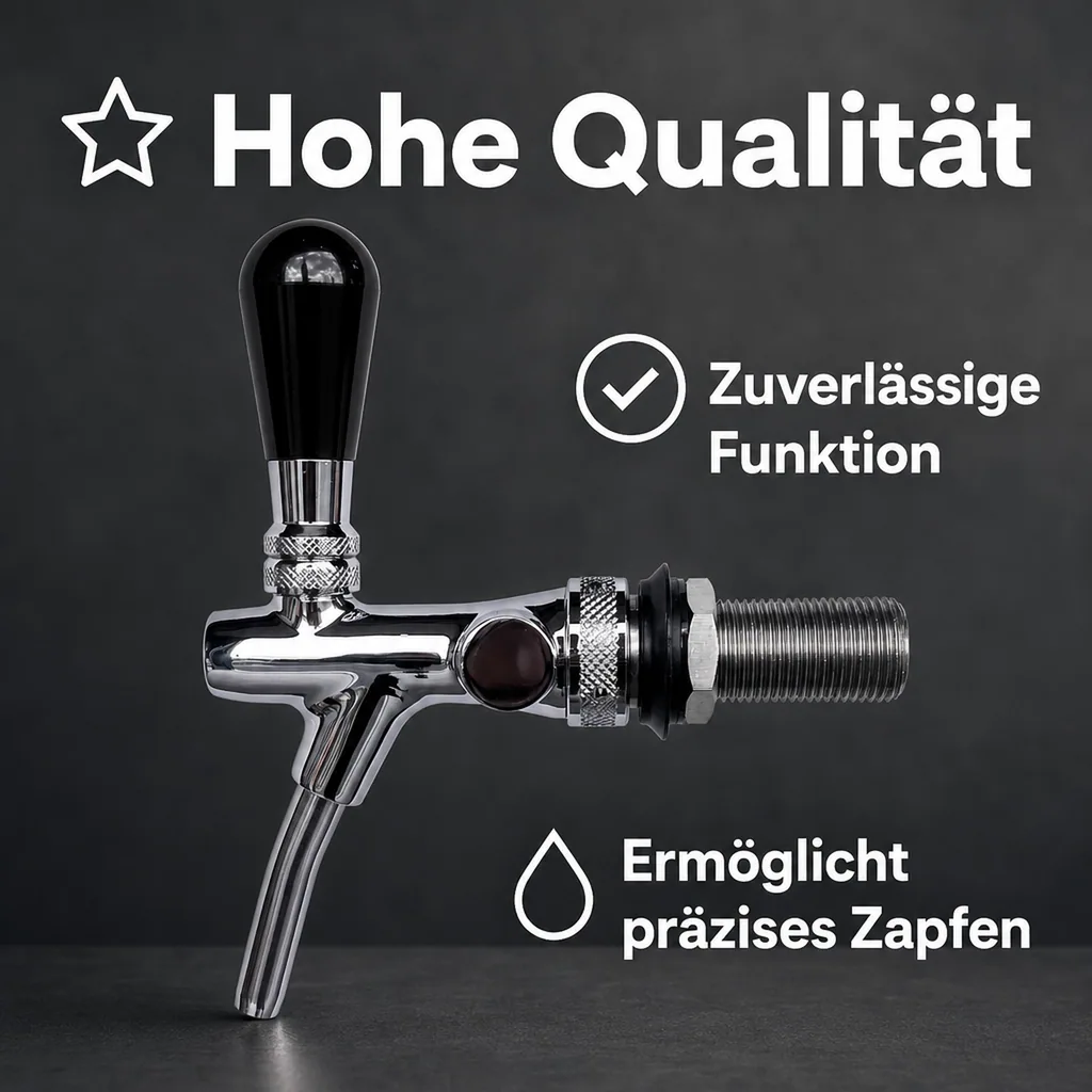 Zapfhahn, Bierzapfhahn, Schankhahn, Kolbenschankhahn - selbstschließend, verchromt, 7 mm Ausführung, Gewindelänge: 55 mm