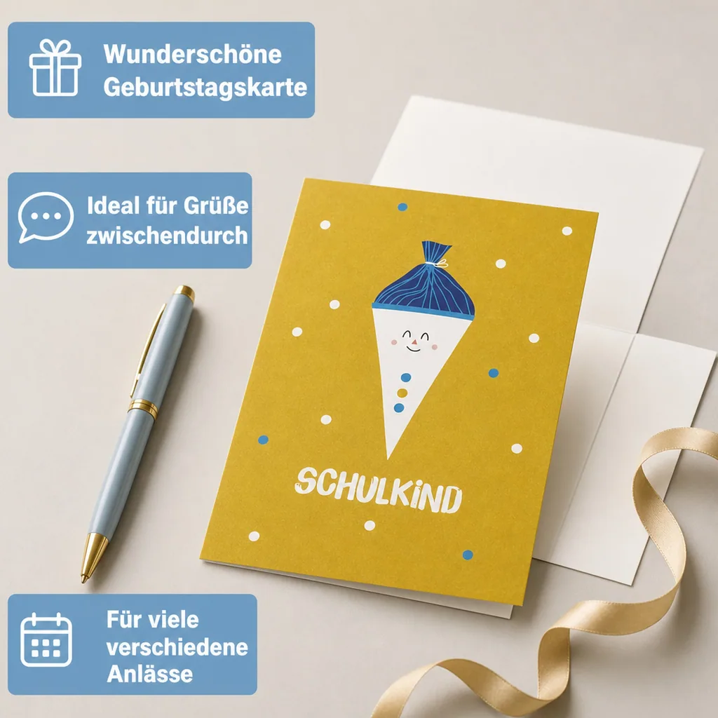 Ava & Yves Postkarte Schultüte gelb