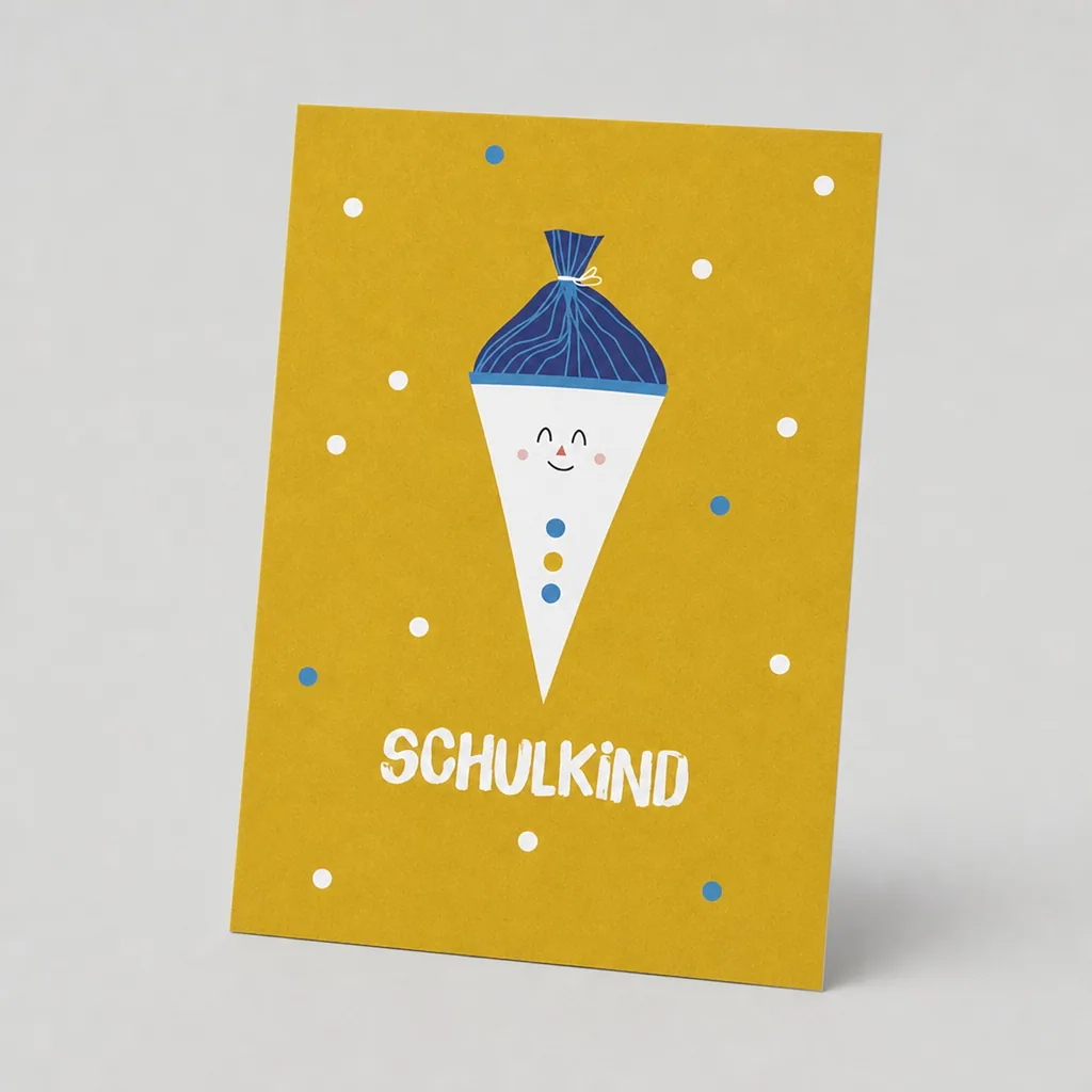 Ava & Yves Postkarte Schultüte gelb