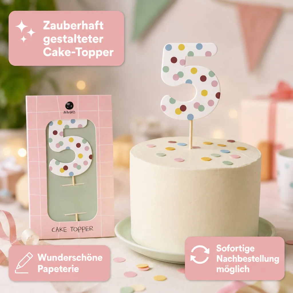 Ava & Yves Cake Topper Zahl "5"