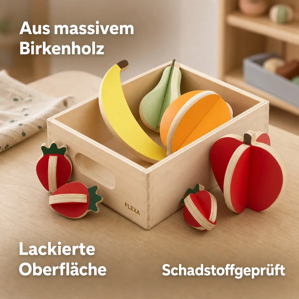 Flexa Kinder Spiellebensmittel Holz Obst