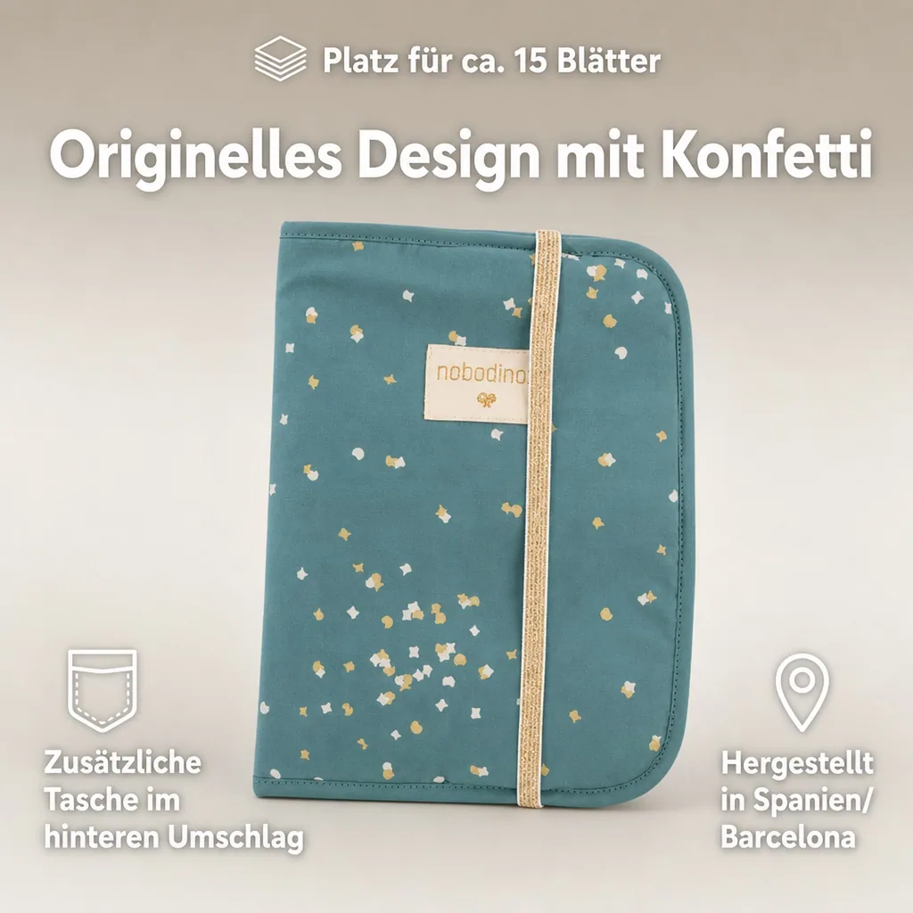 Nobodinoz U-Heft Hülle "Poema" goldenes Konfetti grün