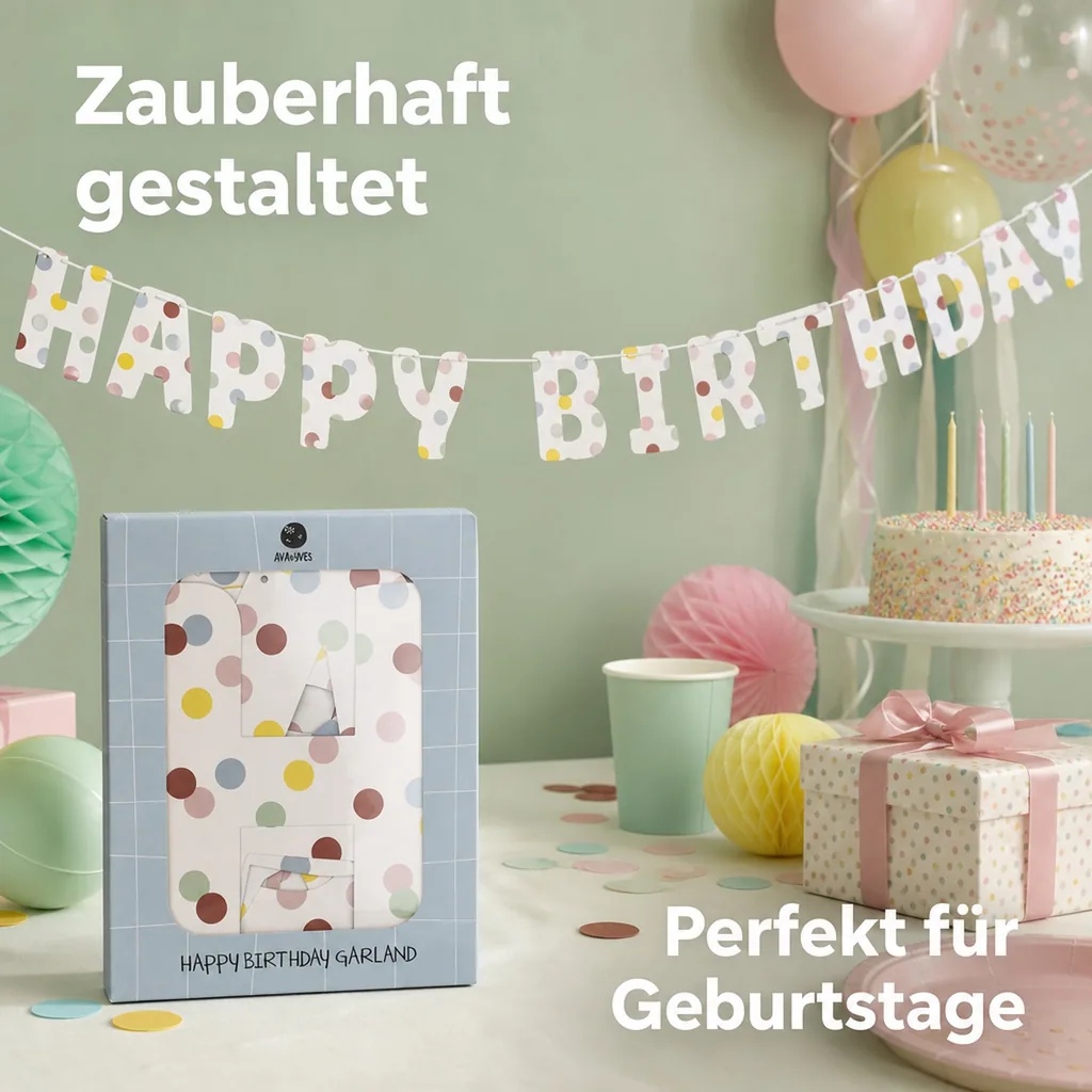Ava & Yves Girlande "Happy Birthday" Punkte pastell