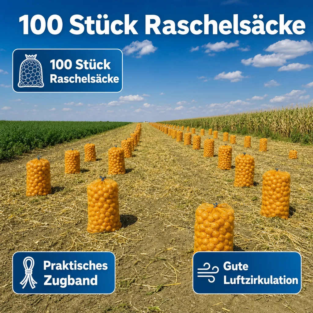 Raschelsäcke, 100 Stück, 60x100 cm, mit Zugband, goldgelb