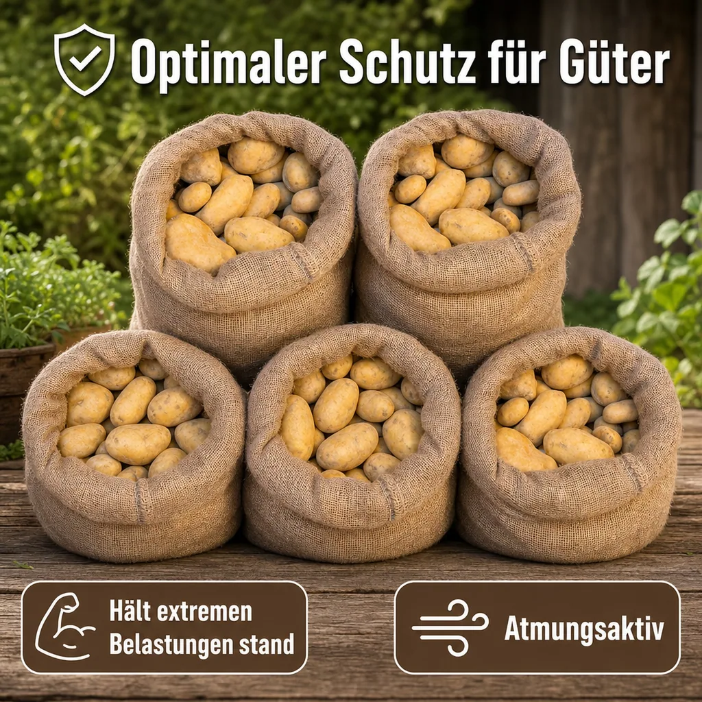 Jutesäcke 5er Pack, 60x100 cm, Gartensäcke H320 Qualität