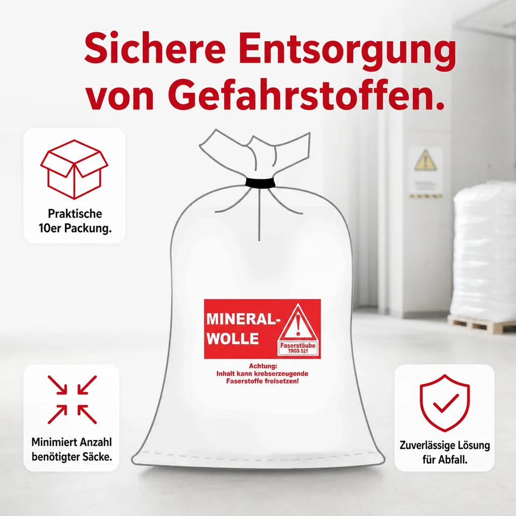 KLASEBO BONI-42293S10-01A Entsorgungssäcke für Glasfaserisolierung, 10 Stück, 140x220 cm