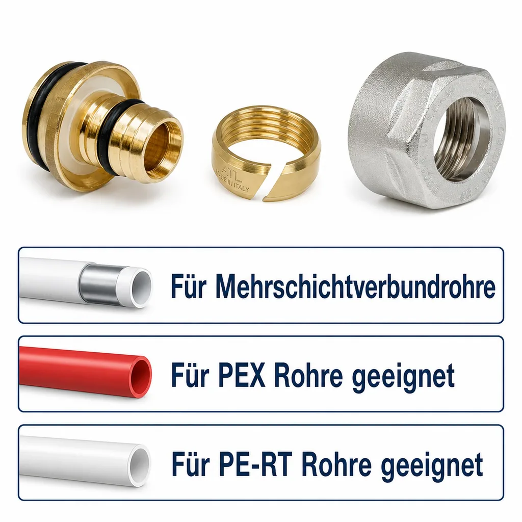 Eurokonus Klemmringverschraubung m.Mutter 14 x 2, Heizungsrohr, Klemmringverschraubung 3/4 Zoll