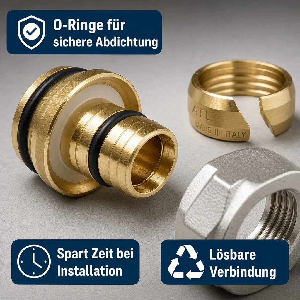Eurokonus Klemmringverschraubung m.Mutter 14 x 2, Heizungsrohr, Klemmringverschraubung 3/4 Zoll