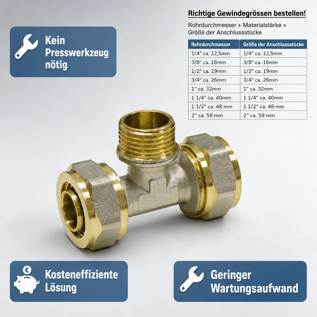 Schraubfitting Heizung, T-Stück Außengewinde, Schraubfitting 26 mm