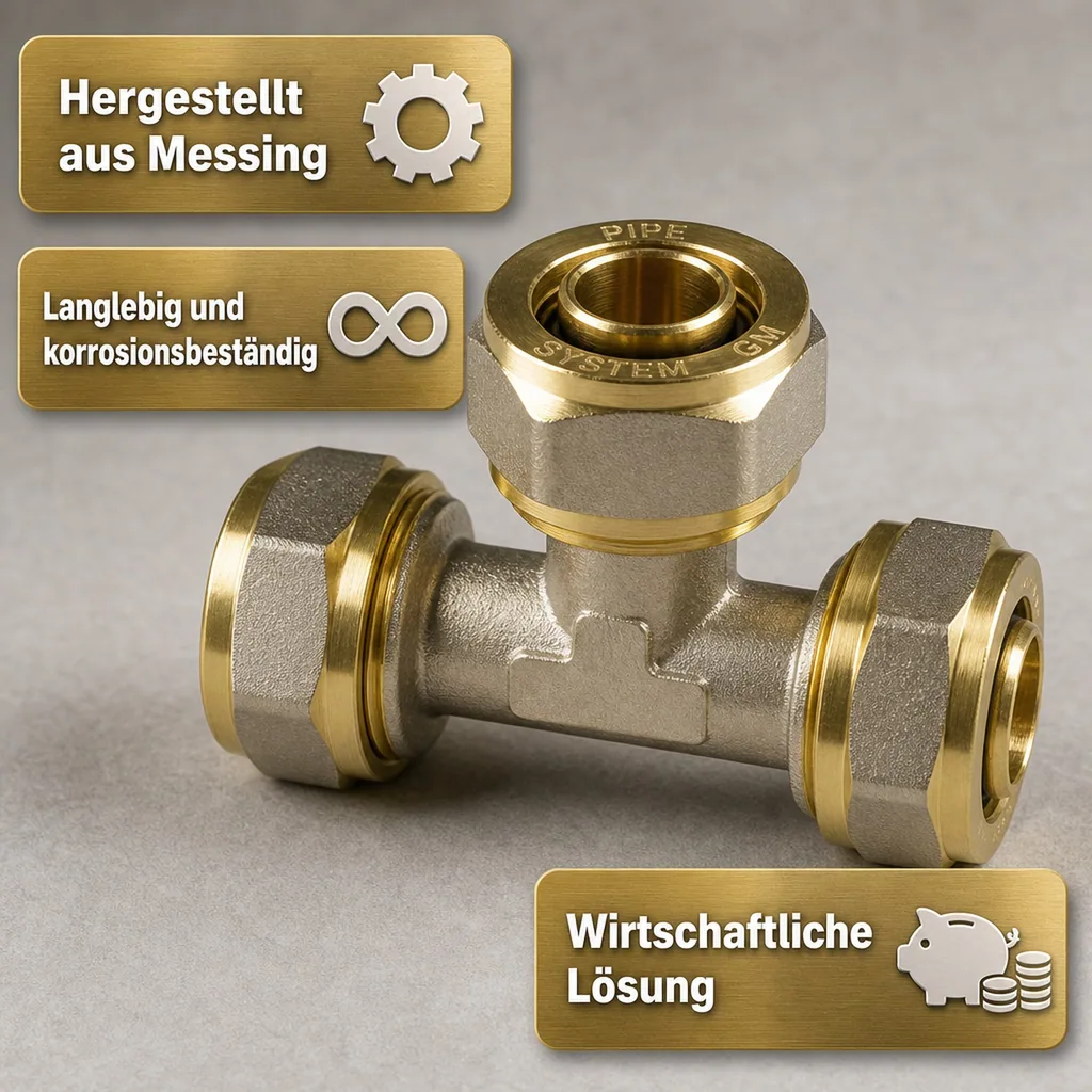 Schraubfitting T-Stück, 16x2 - 20x2 - 16x2, erweiterte Mitte