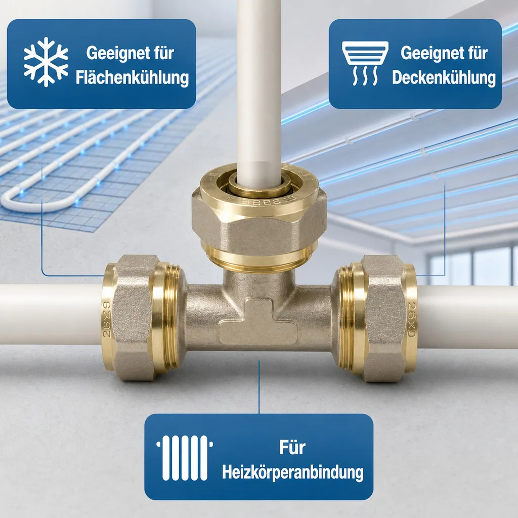 Schraubfitting T-Stück Mitte erweitert 26 x 3 - 32 x 3 - 26 x 3