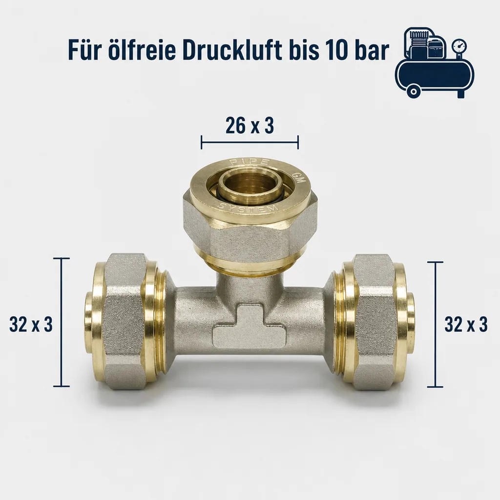 Schraubfitting T-Stück Mitte reduziert 32 x 3 - 26 x 3 - 32 x 3