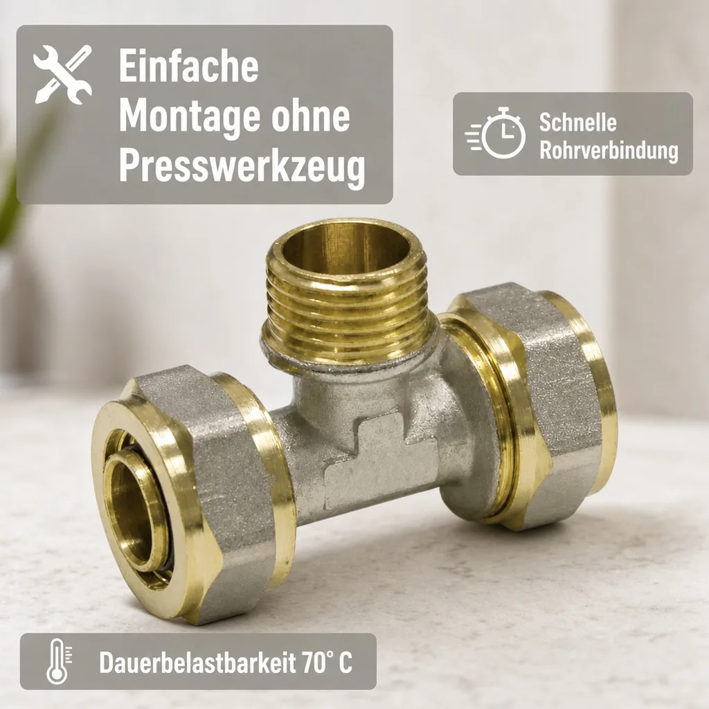 Schraubfitting T-Stück 16 x 2 - 3/4" AG - 16 x 2