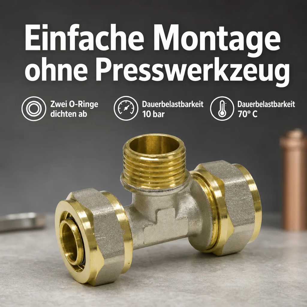 Schraubfitting T-Stück 32 x 3 - 1" AG - 32 x 3