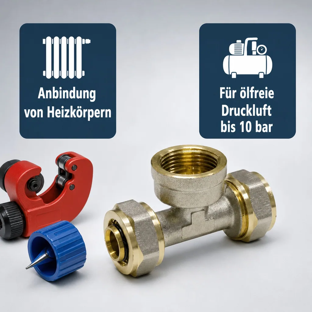 Schraubfitting T-Stück 16 x 2 - 1/2" IG - 16 x 2