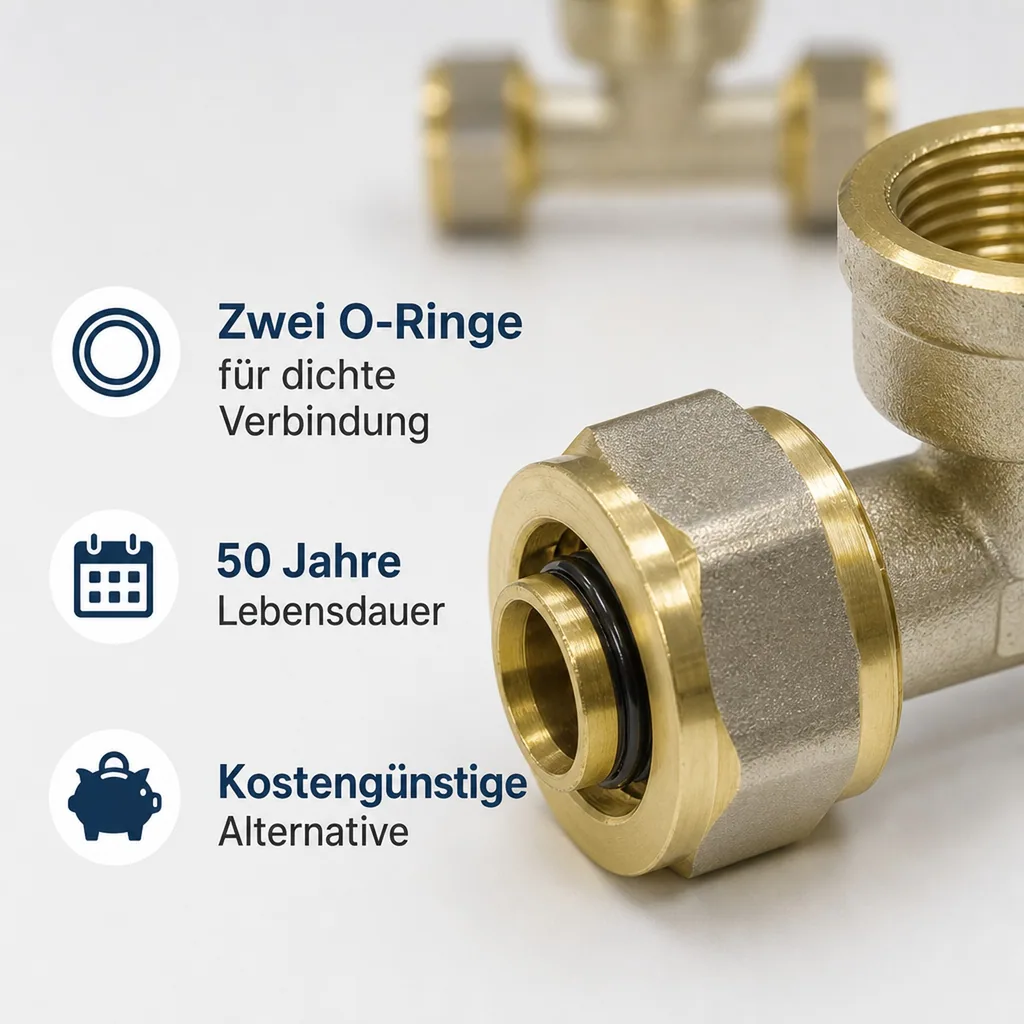 Schraubfitting T-Stück, 20mm, 1/2 Zoll IG, Heizung, Installation