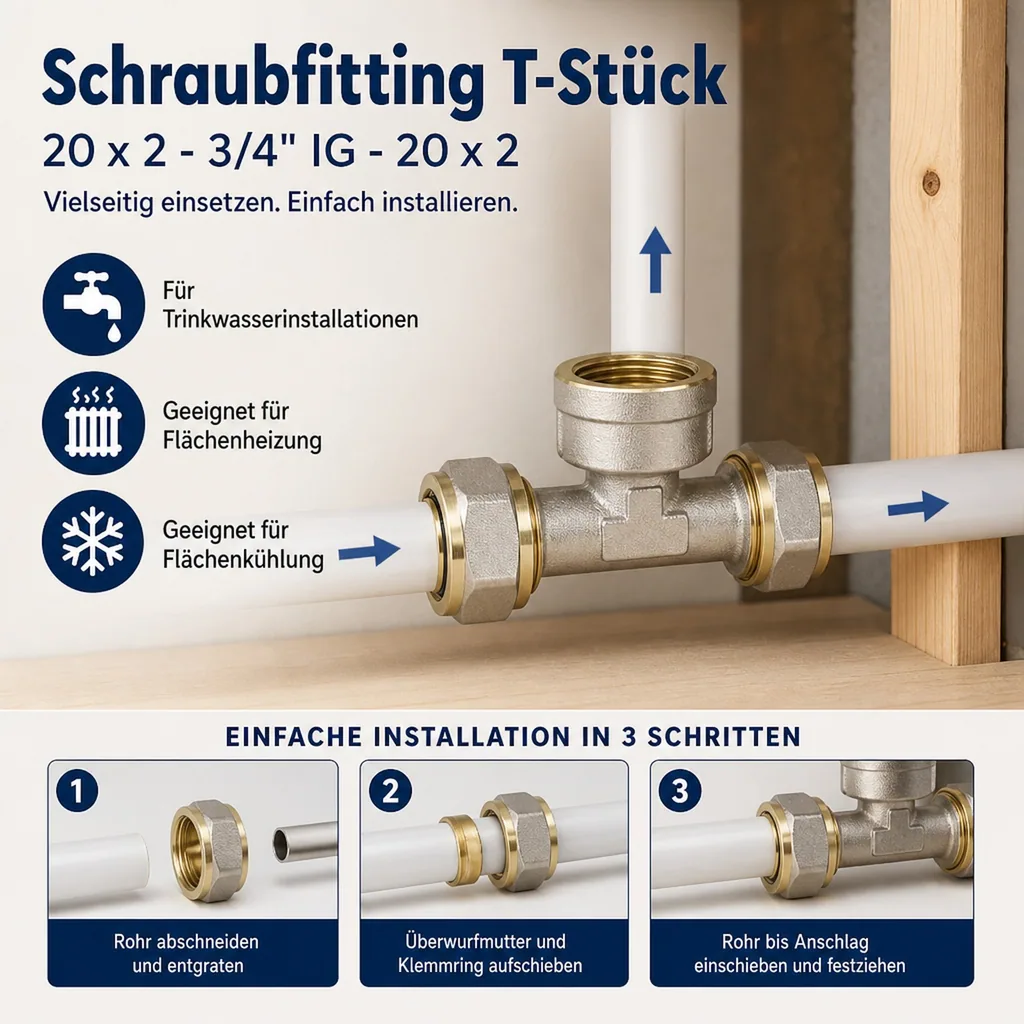 Schraubfitting T-Stück 20 x 2 - 3/4" IG - 20 x 2