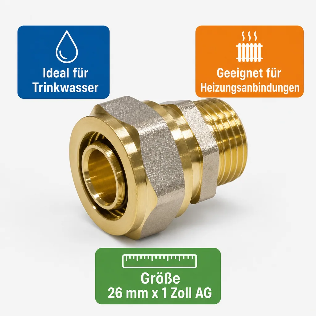 Schraubfitting, Kupplung 26 mm, 1 Zoll AG
