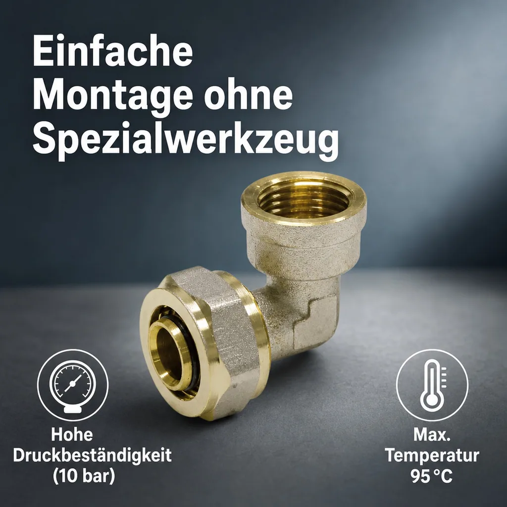 Fitting 32mm, Winkel mit Innengewinde, Schraubfitting für Verbundrohr