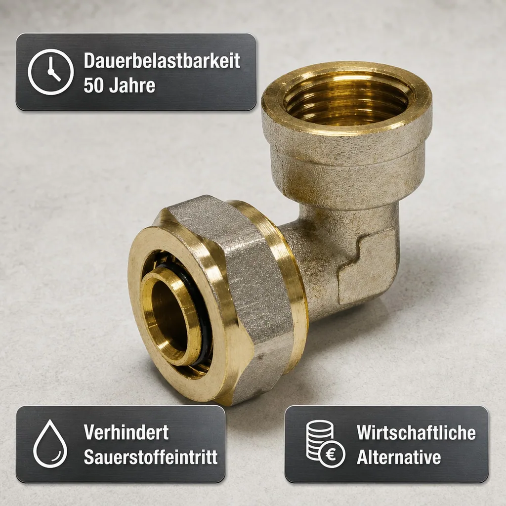 Fitting 32mm, Winkel mit Innengewinde, Schraubfitting für Verbundrohr