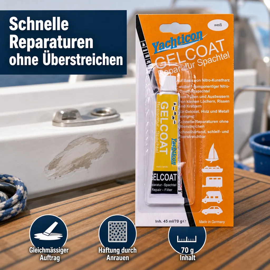 YACHTICON Gelcoat Reparatur Spachtel weiß 70 g in der Tube