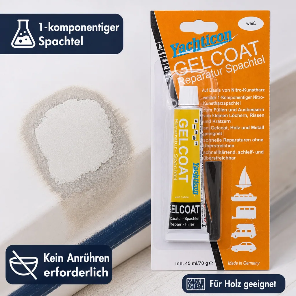 YACHTICON Gelcoat Reparatur Spachtel weiß 70 g in der Tube