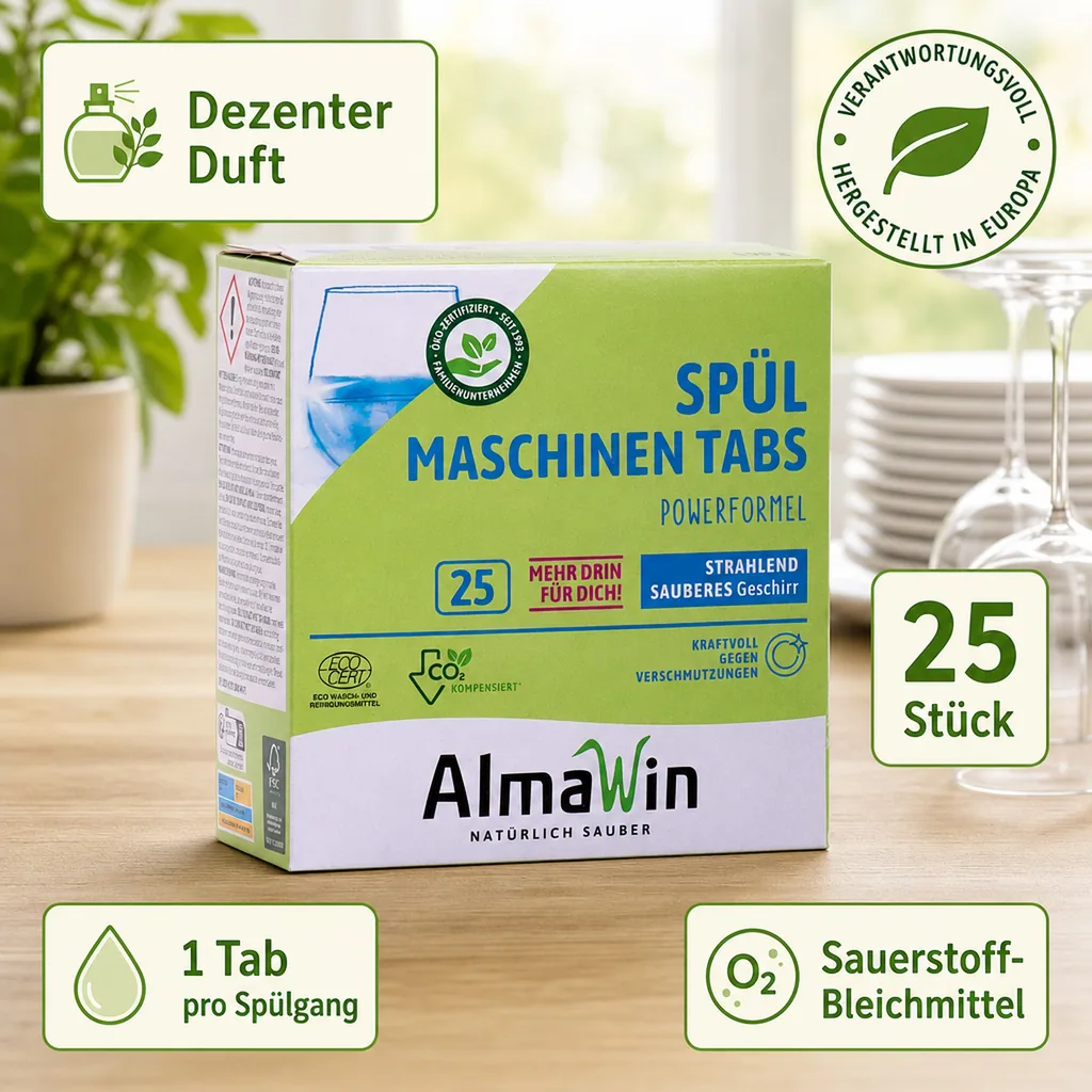 ALMAWIN Spülmaschinen Tabs 25 Stück extra stark & extra glänzend