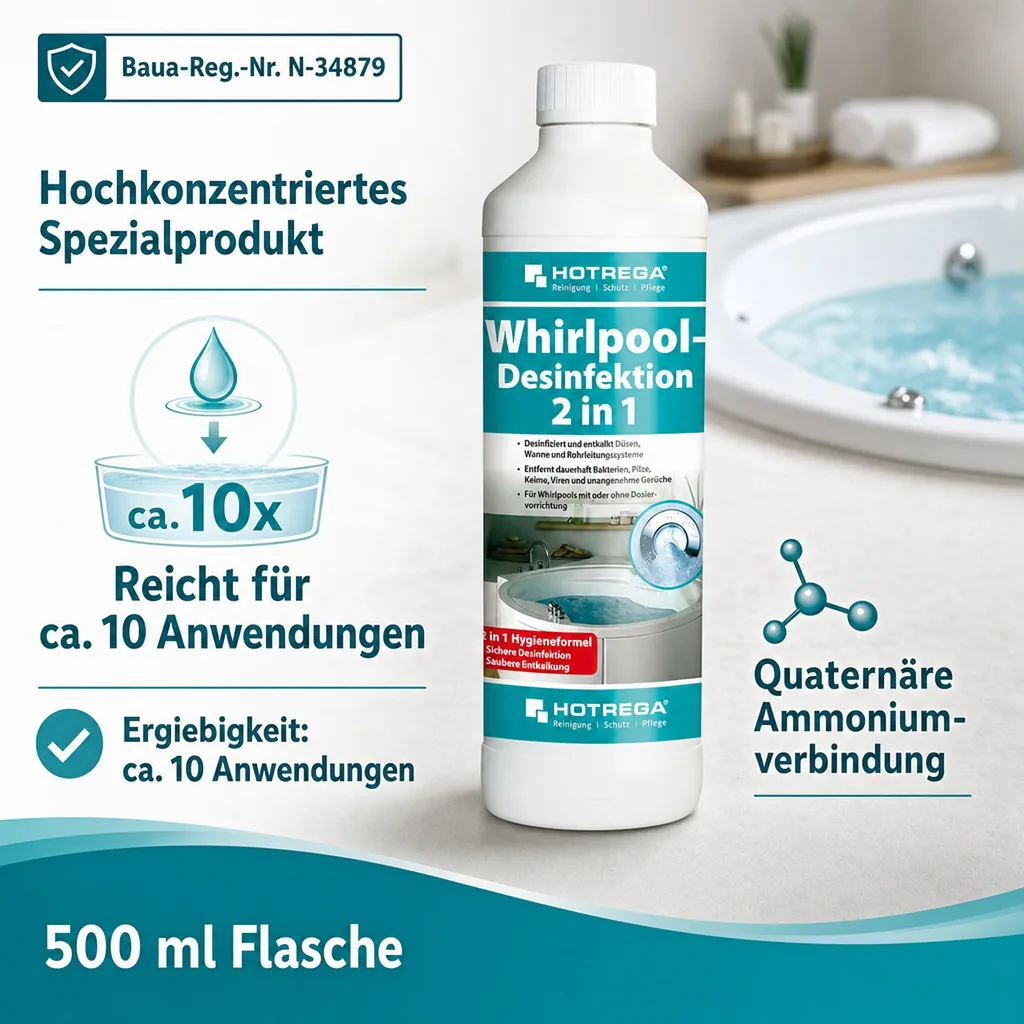 HOTREGA Whirlpool-Desinfektion 2 in 1 Konzentrat 500 ml Flasche