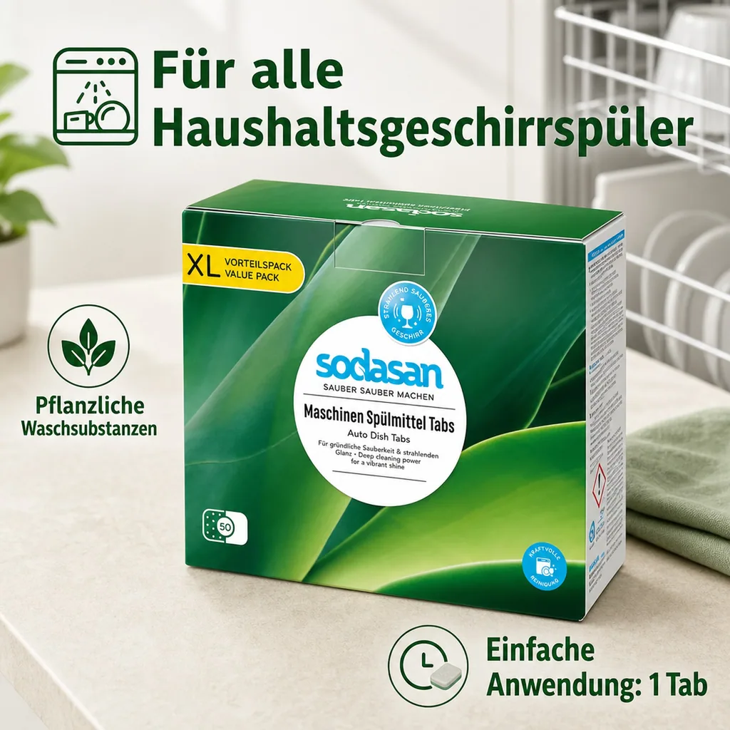 SODASAN Maschinenspülmittel Tabs XL 50 Stück Vorteilspackung