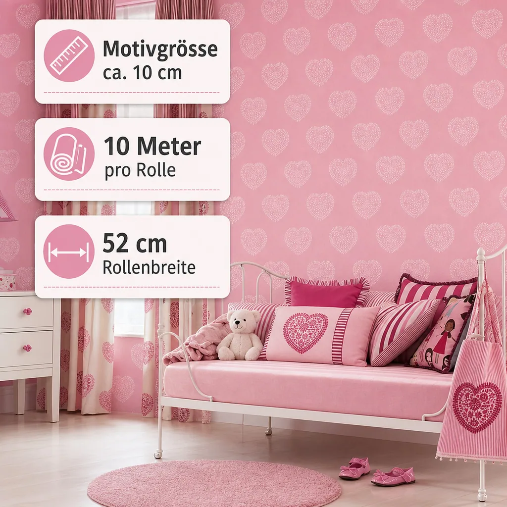 Harlequin all about me Tapete rosa Herzen weiß