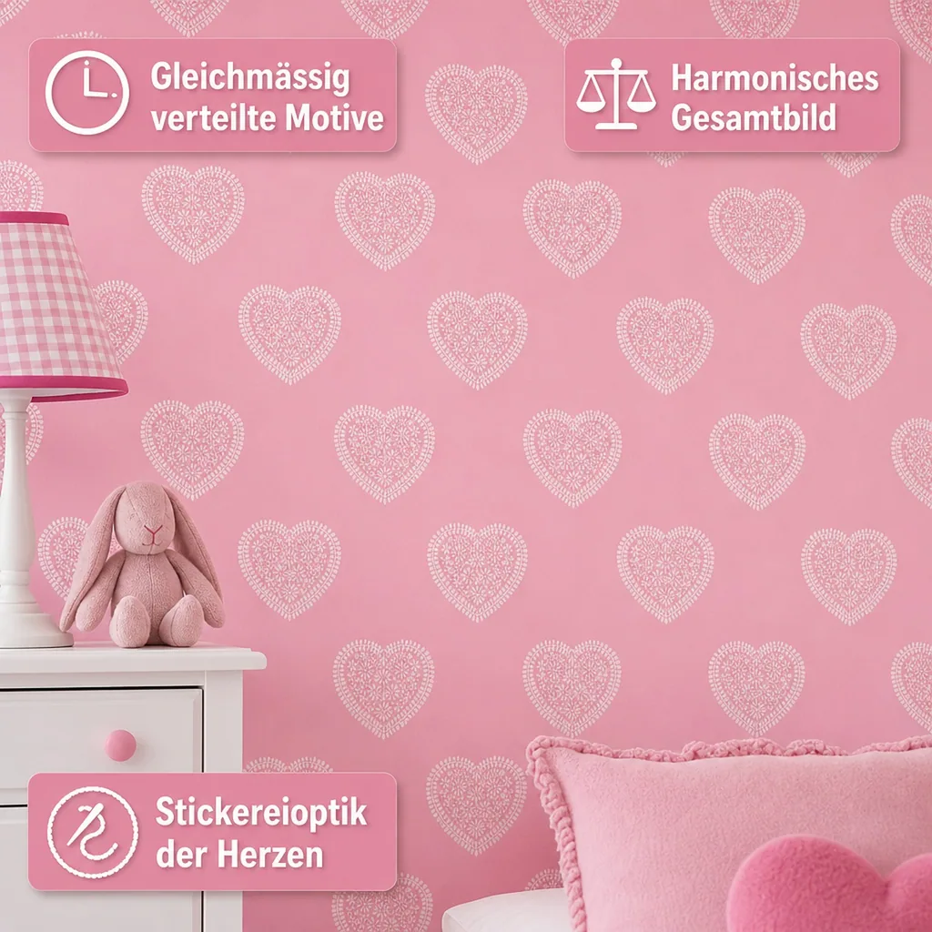 Harlequin all about me Tapete rosa Herzen weiß