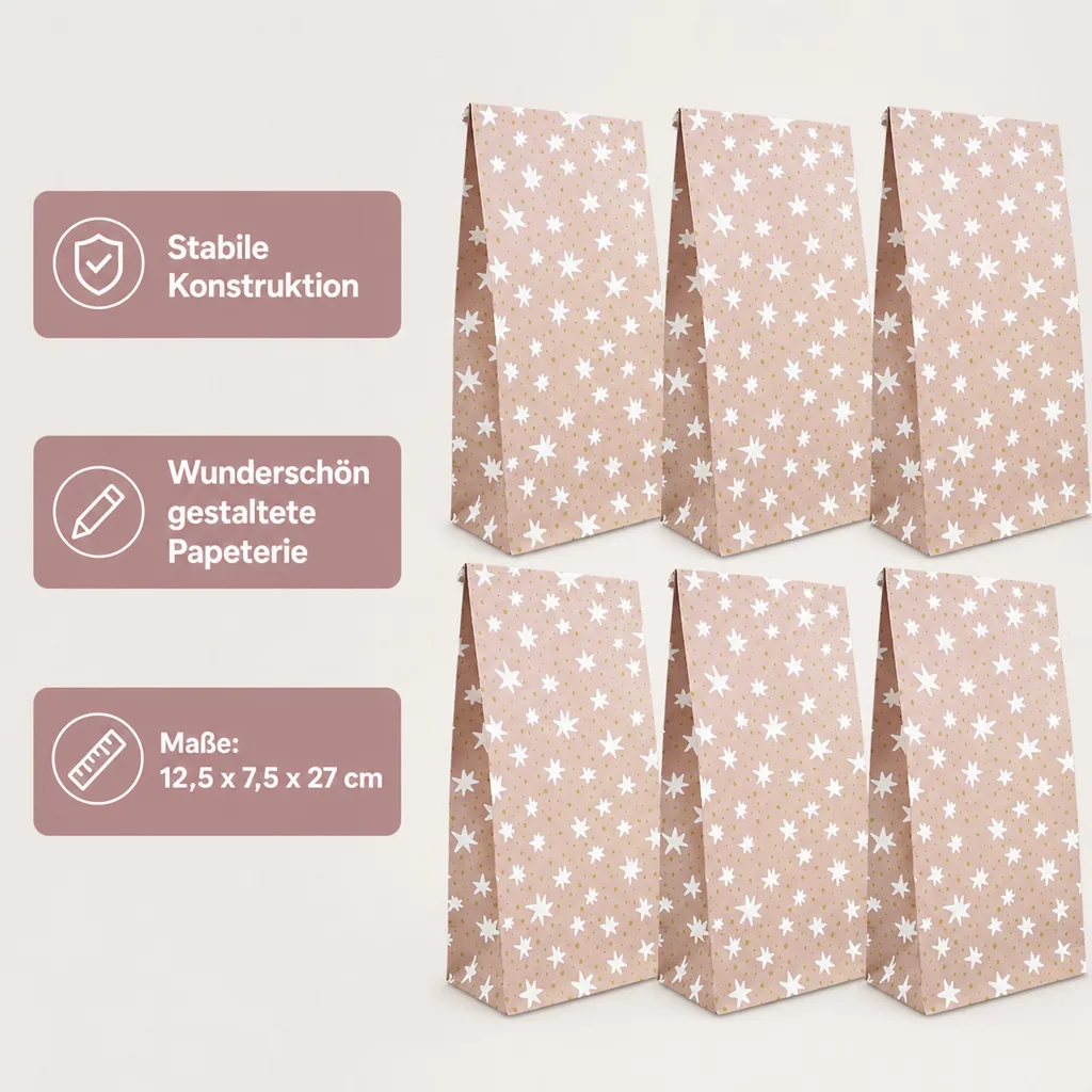 Ava & Yves Geschenk Papiertüten Sterne rosa