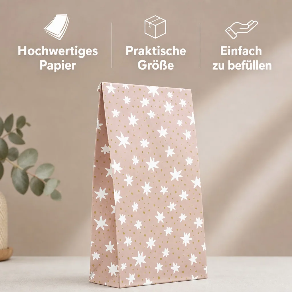Ava & Yves Geschenk Papiertüten Sterne rosa